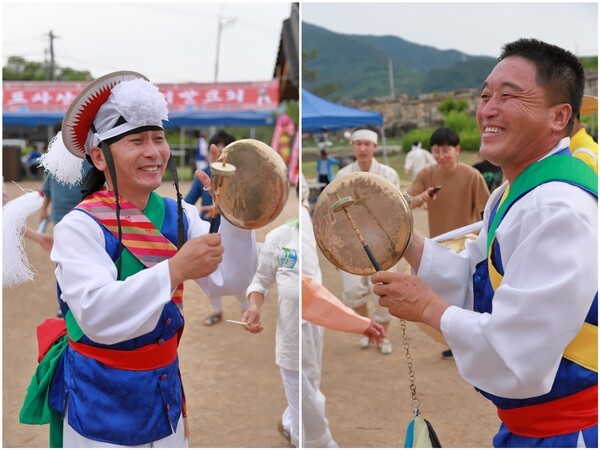 왼쪽부터 쇠 예능보유자 김태훈, 북 예능보유자 조일환